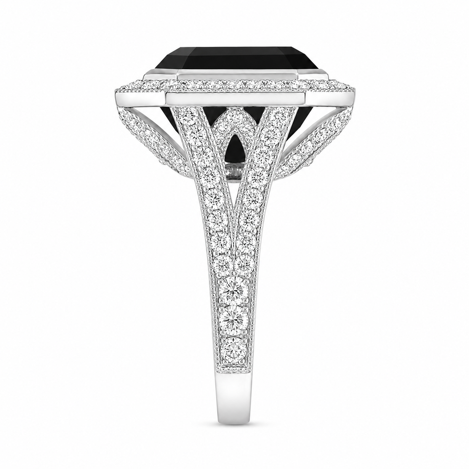 Asscher Cut Black Diamond Engagement Ring 15.14 Carat Certified Platinum Halo Ring Handmade One of a Kind