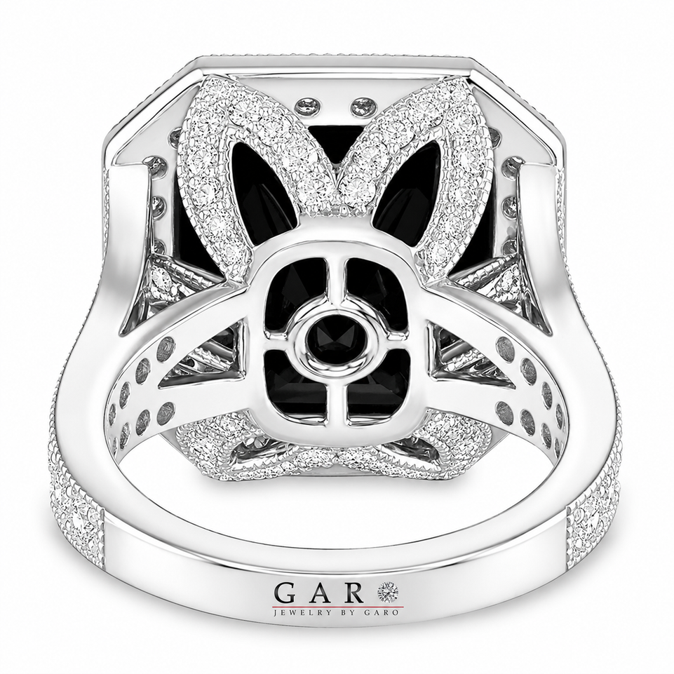 Asscher Cut Black Diamond Engagement Ring 15.14 Carat Certified Platinum Halo Ring Handmade One of a Kind