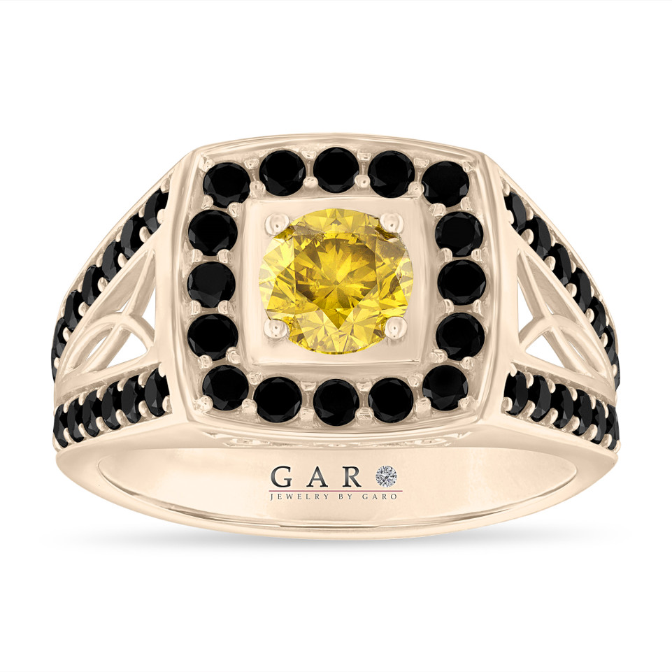 2.80 Carat Yellow Diamond Mens Ring, Unique Halo 14K White Gold or Yellow Gold or Rose Gold Handmade Certified