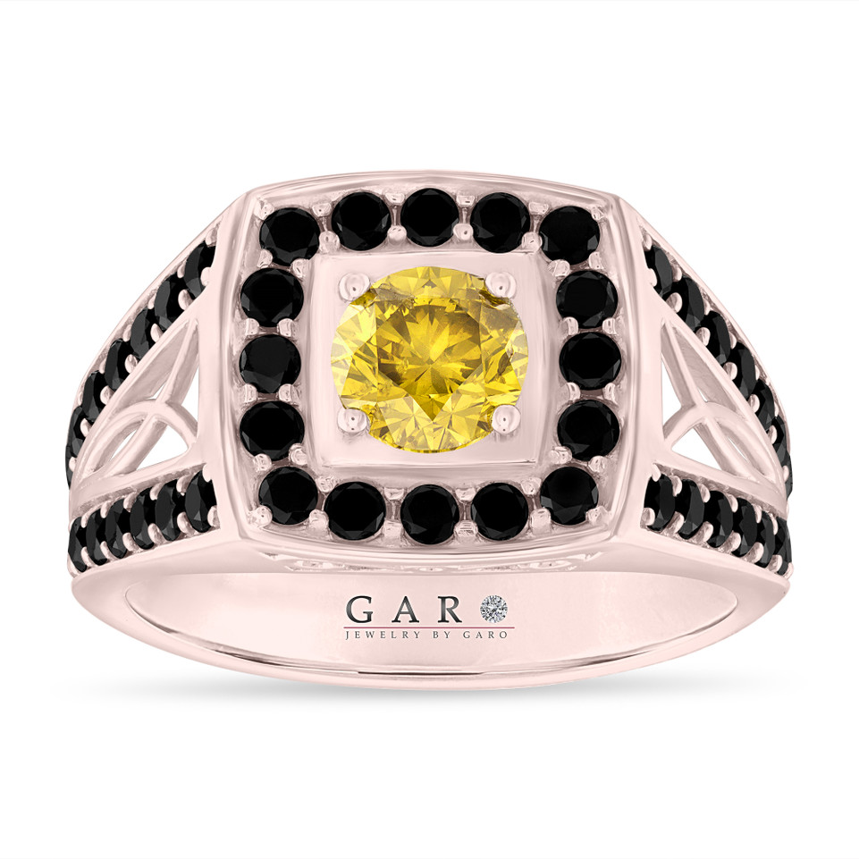 2.80 Carat Yellow Diamond Mens Ring, Unique Halo 14K White Gold or Yellow Gold or Rose Gold Handmade Certified