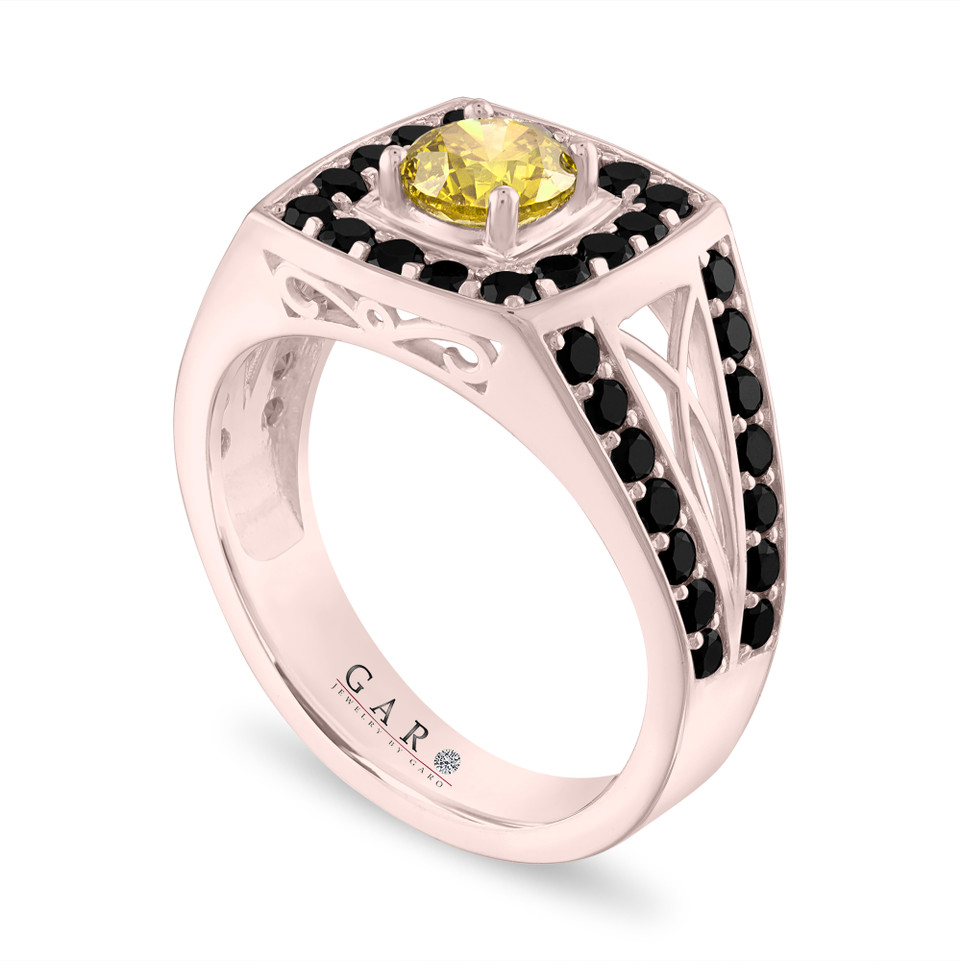 2.80 Carat Yellow Diamond Mens Ring, Unique Halo 14K White Gold or Yellow Gold or Rose Gold Handmade Certified