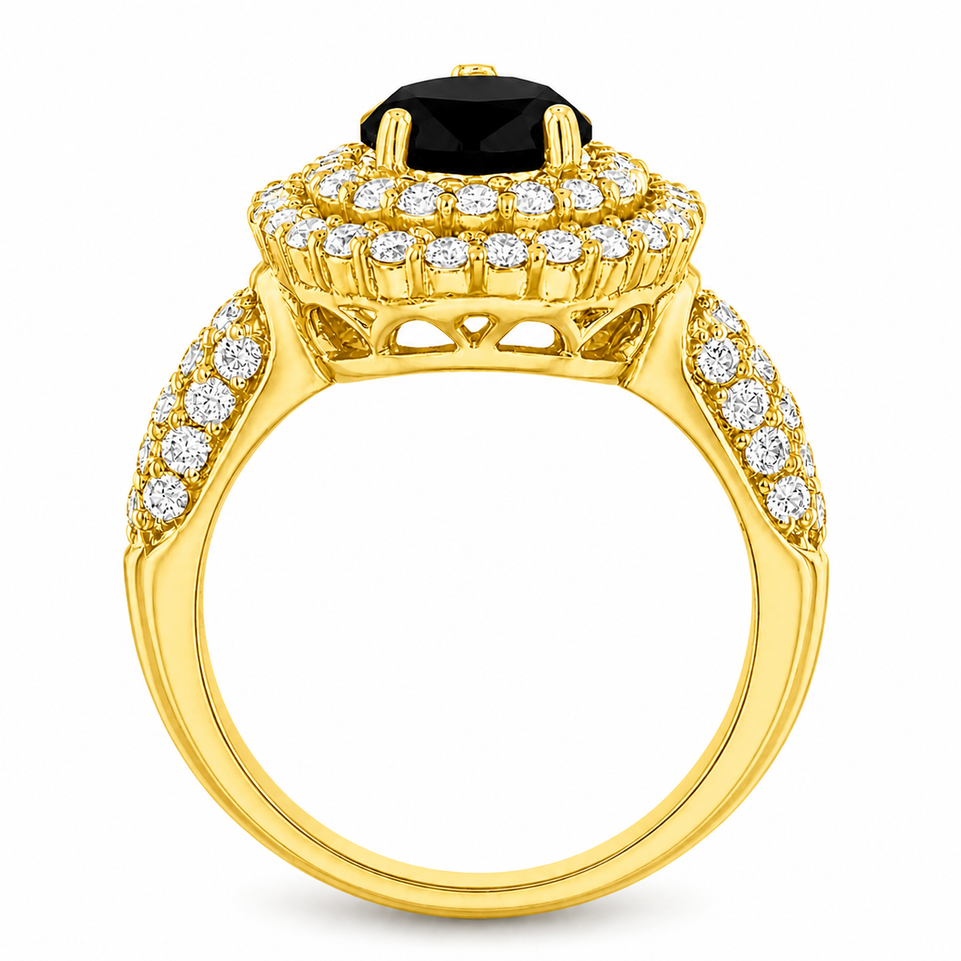 Pear Shaped Black Diamond Double Halo Engagement Ring 2.88 Carat 14K White Gold, Rose Gold Or Yellow Gold Unique Certified Handmade