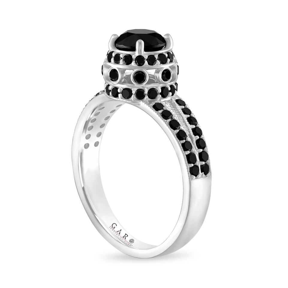 Black Diamond Unique Halo Engagement Ring 14k White Gold or Rose or Yellow Gold 1.86 Carat Certified Handmade