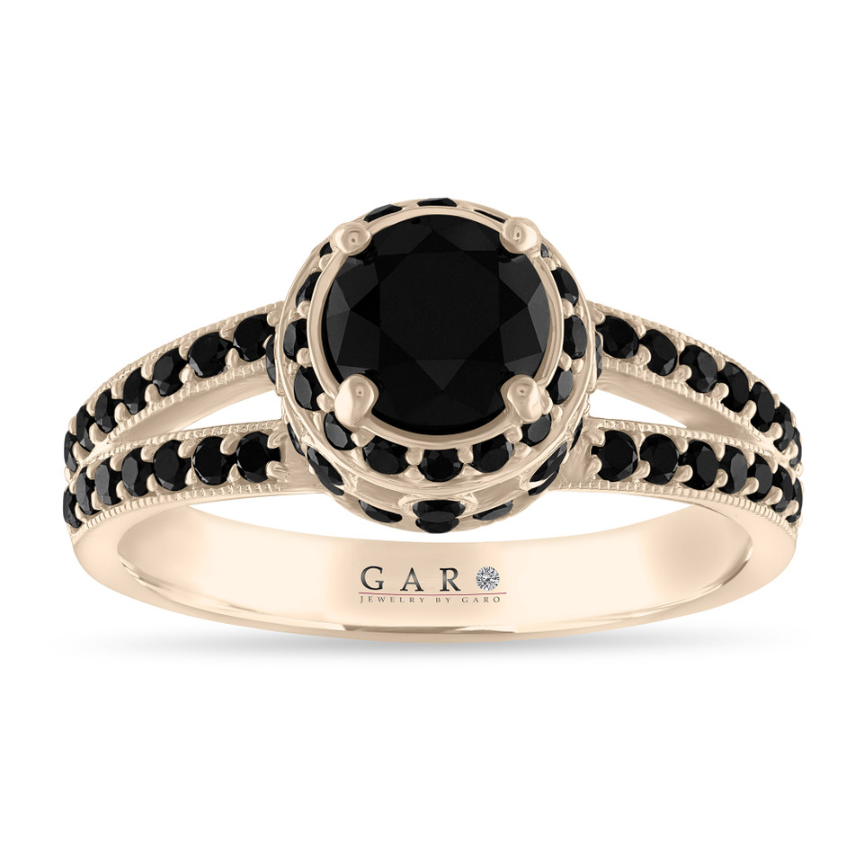 Black Diamond Unique Halo Engagement Ring 14k White Gold or Rose or Yellow Gold 1.86 Carat Certified Handmade