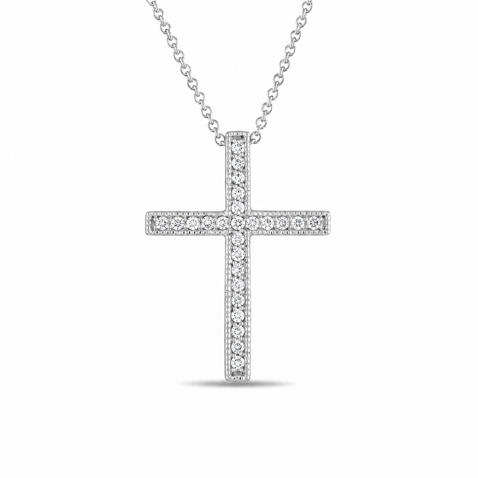 Platinum Diamond Cross Pendant Necklace 0.25 Carat Handmade Certified
