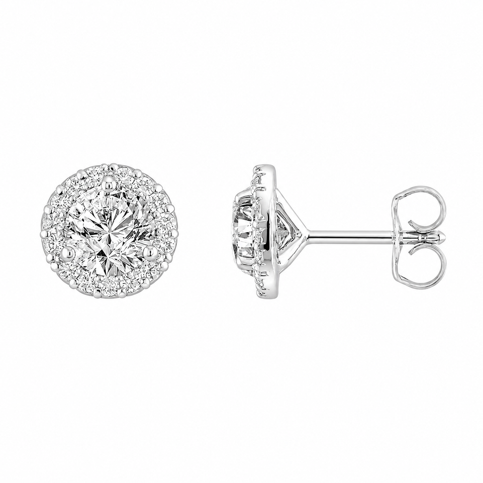 Platinum D Color Flawless Diamond Earrings Halo GIA Certified 1.22 Carat Handmade