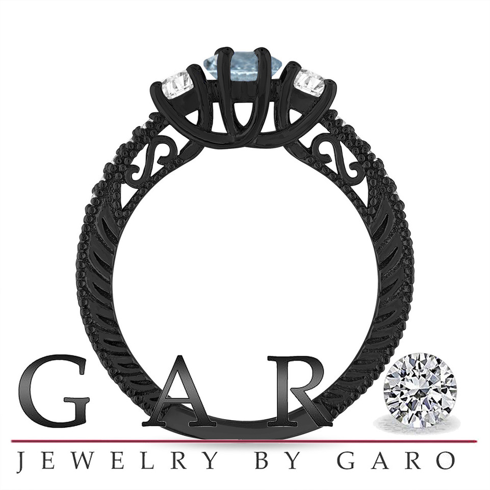 Aquamarine Marquise Engagement Ring 1.23 Carat Vintage Style 14K Black Gold Unique Certified Handmade