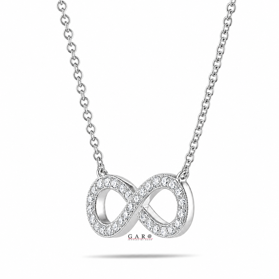 Infinity Diamond Pendant Necklace 14k White Gold, Rose Gold Or Yellow Gold 0.47 Carat Handmade Certified
