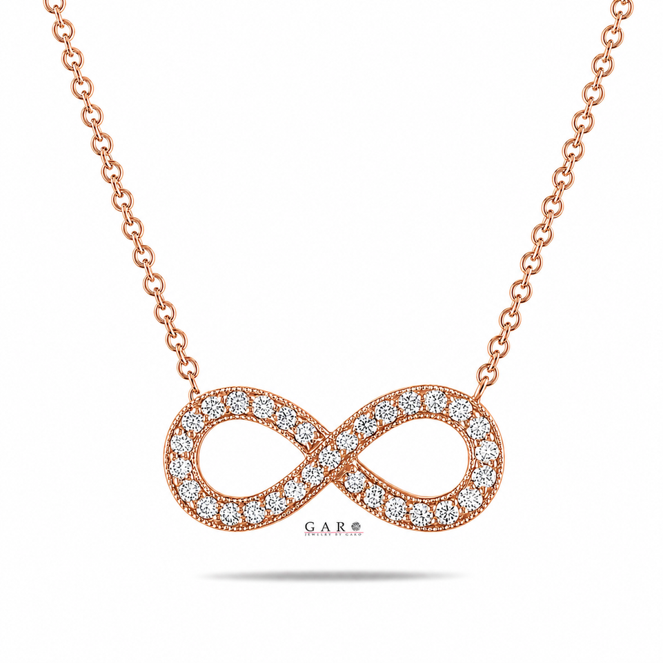 Infinity Diamond Pendant Necklace 14k White Gold, Rose Gold Or Yellow Gold 0.47 Carat Handmade Certified