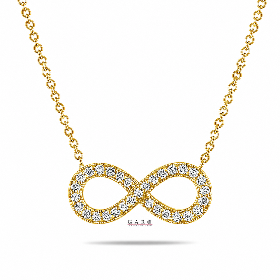 Infinity Diamond Pendant Necklace 14k White Gold, Rose Gold Or Yellow Gold 0.47 Carat Handmade Certified