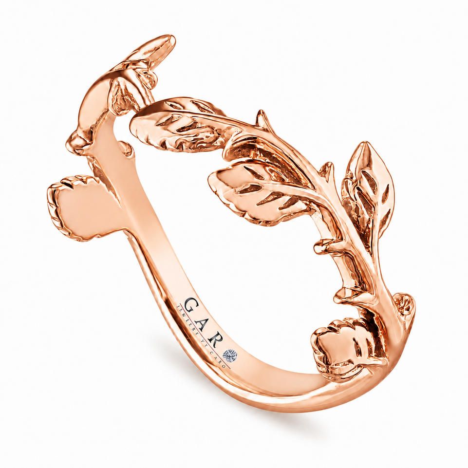 Unique Leaf Wedding Band Floral Anniversary Ring Nature Inspired Handmade 18K White Gold Rose Gold Yellow Gold Black Gold