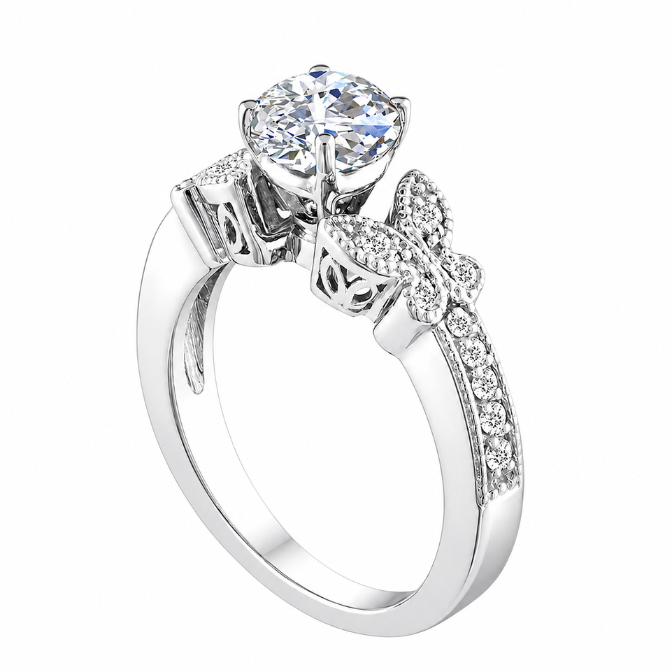 Lab Grown Diamond Butterfly Engagement Ring 14K White Gold 1.19 Carat IGI Certified Unique Handmade