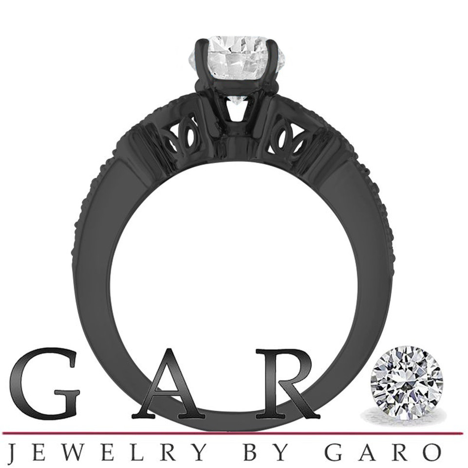 Butterfly Lab Grown Diamond Engagement Ring 14k Black Gold Vintage Style 1.19 Carat IGI Certified Unique Handmade