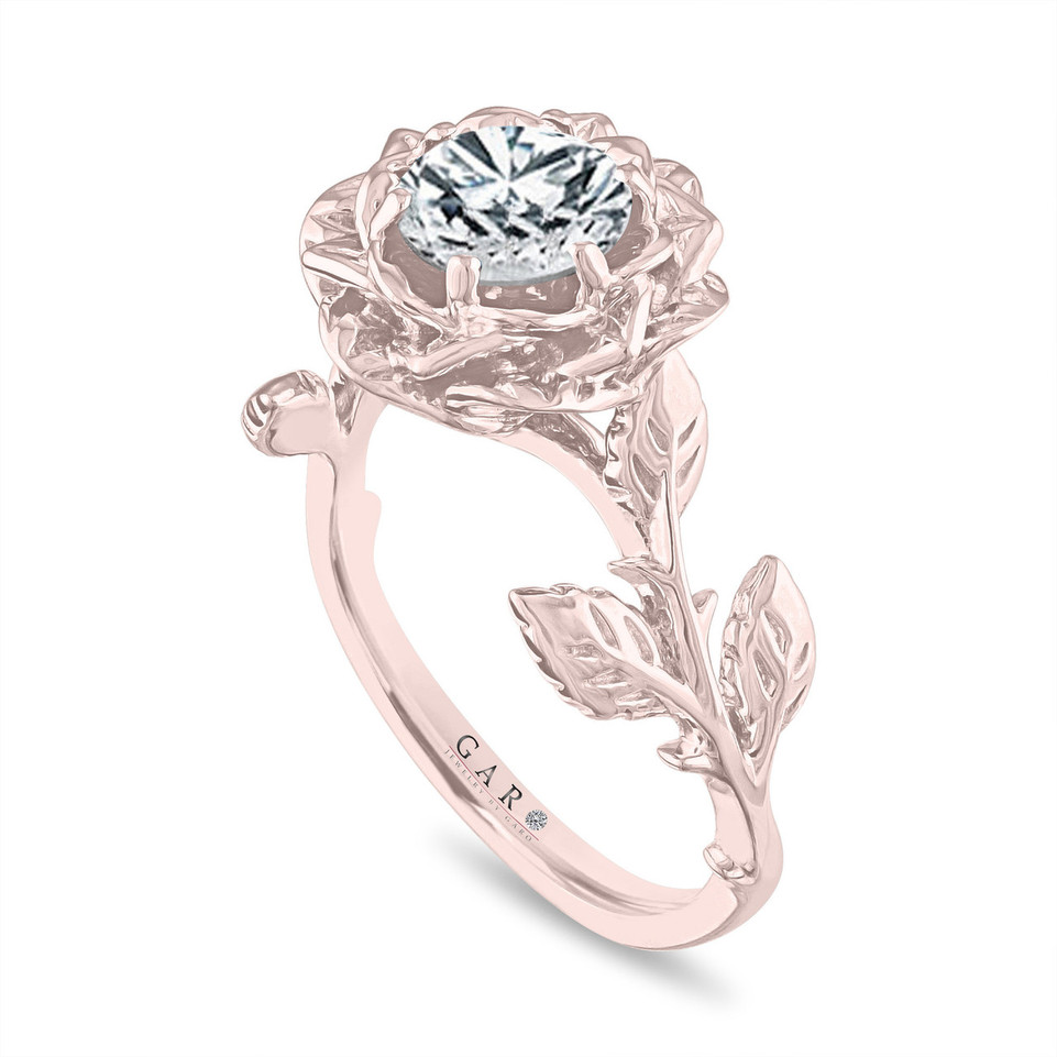 1.01 Carat Lab Grown Diamond Solitaire Rose Flower Engagement Ring IGI Certified 14K White Gold, Rose Gold Or Yellow Gold Unique Handmade