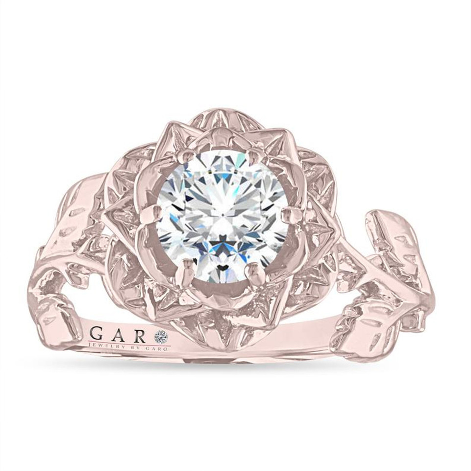 1.01 Carat Lab Grown Diamond Solitaire Rose Flower Engagement Ring IGI Certified 14K White Gold, Rose Gold Or Yellow Gold Unique Handmade