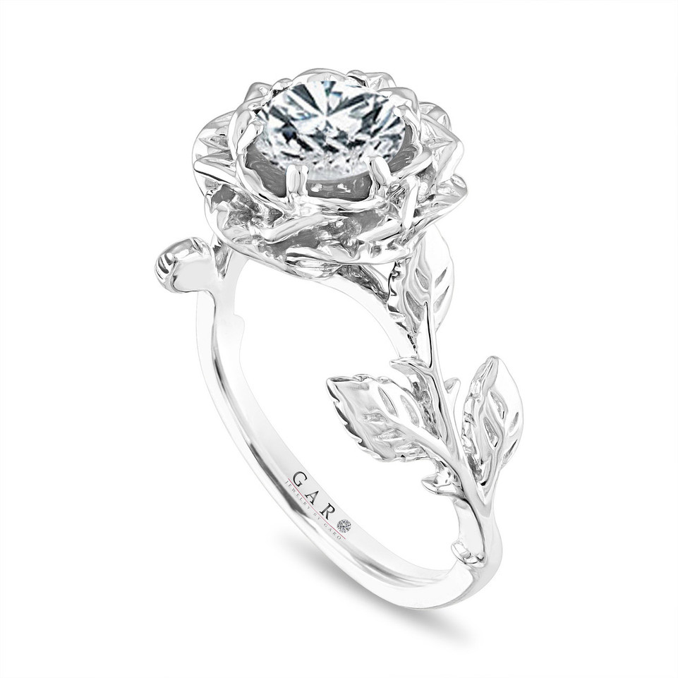 1.01 Carat Lab Grown Diamond Solitaire Rose Flower Engagement Ring IGI Certified 14K White Gold, Rose Gold Or Yellow Gold Unique Handmade