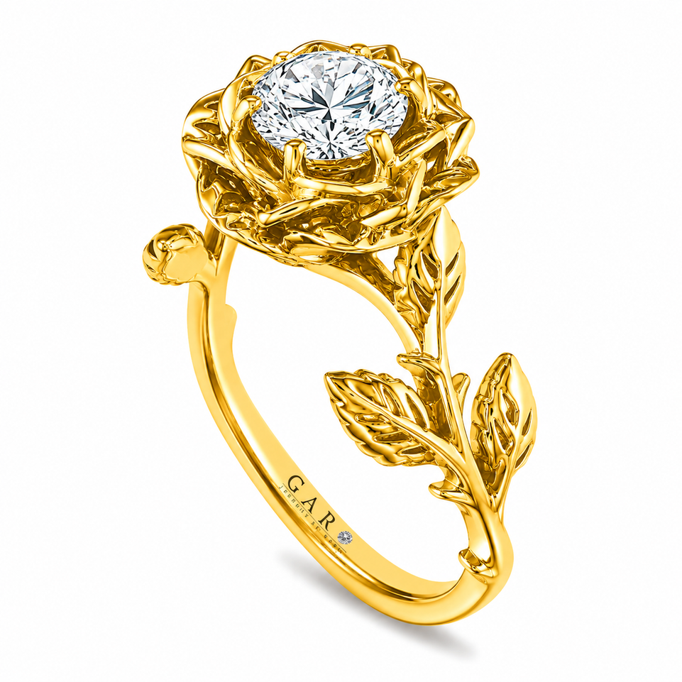 1.01 Carat Lab Grown Diamond Solitaire Rose Flower Engagement Ring, Floral Unique Anniversary Ring, IGI Certified 14K White Gold, Rose Gold Or Yellow Gold Handmade