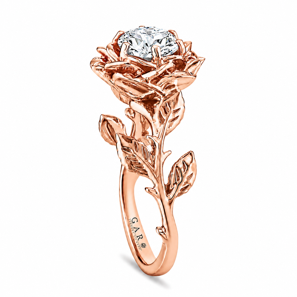 1.01 Carat Lab Grown Diamond Solitaire Rose Flower Engagement Ring, Floral Unique Anniversary Ring, IGI Certified 14K White Gold, Rose Gold Or Yellow Gold Handmade