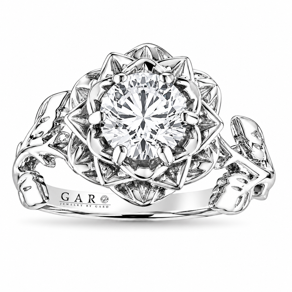 1.01 Carat Lab Grown Diamond Solitaire Rose Flower Engagement Ring, Floral Unique Anniversary Ring, IGI Certified 14K White Gold, Rose Gold Or Yellow Gold Handmade