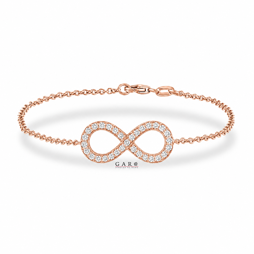 Infinity Diamond Bracelet 14K White Gold, Rose Gold Or Yellow Gold 0.47 Carat Handmade Certified