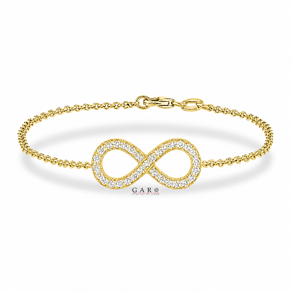 Infinity Diamond Bracelet 14K White Gold, Rose Gold Or Yellow Gold 0.47 Carat Handmade Certified