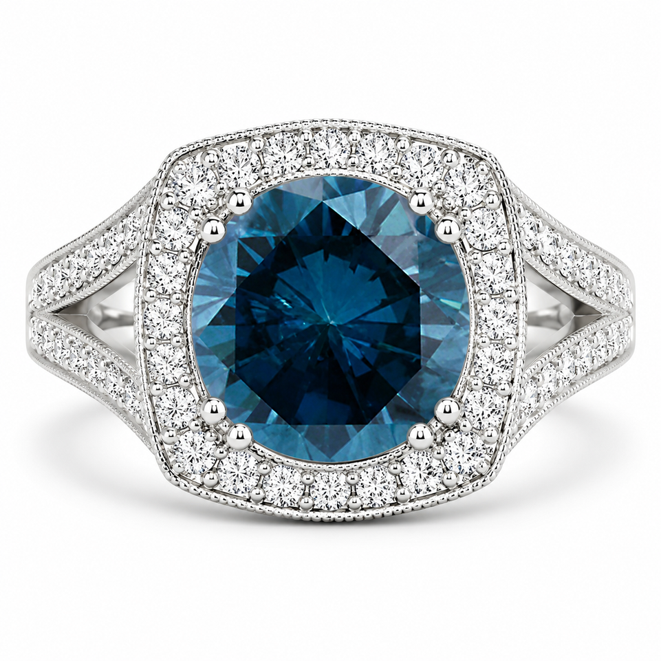 3 Carat VS2 Blue Diamond Engagement Ring Platinum Certified Handmade Unique