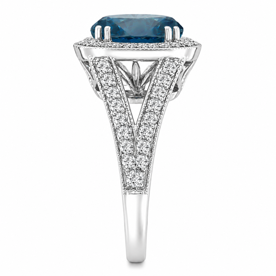 3 Carat VS2 Blue Diamond Engagement Ring Platinum Certified Handmade Unique