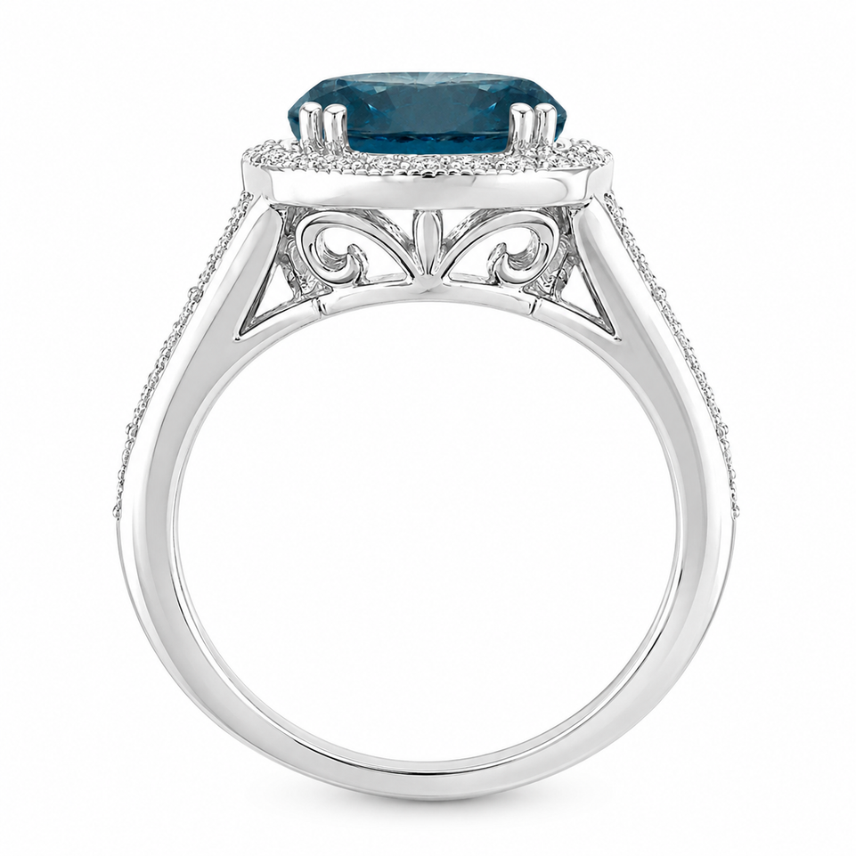 3 Carat VS2 Blue Diamond Engagement Ring Platinum Certified Handmade Unique