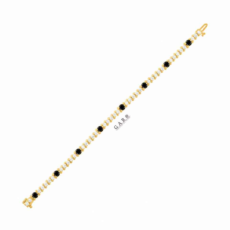 5.58 Carat Black and White Diamond Tennis Bracelet 3 Prong Martini 14K Yellow Gold Handmade Certified