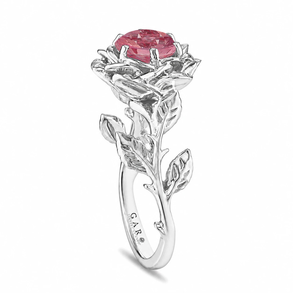 1.01 Carat Lab Grown Pink Diamond Floral Engagement Ring, Unique Rose Flower IGI Certified 14K White Gold Or Rose Gold Handmade