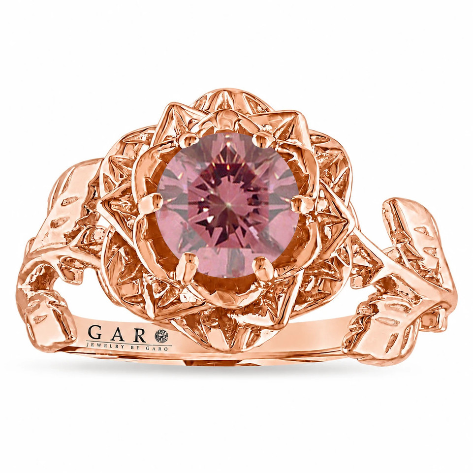 1.01 Carat Lab Grown Pink Diamond Floral Engagement Ring, Unique Rose Flower IGI Certified 14K White Gold Or Rose Gold Handmade