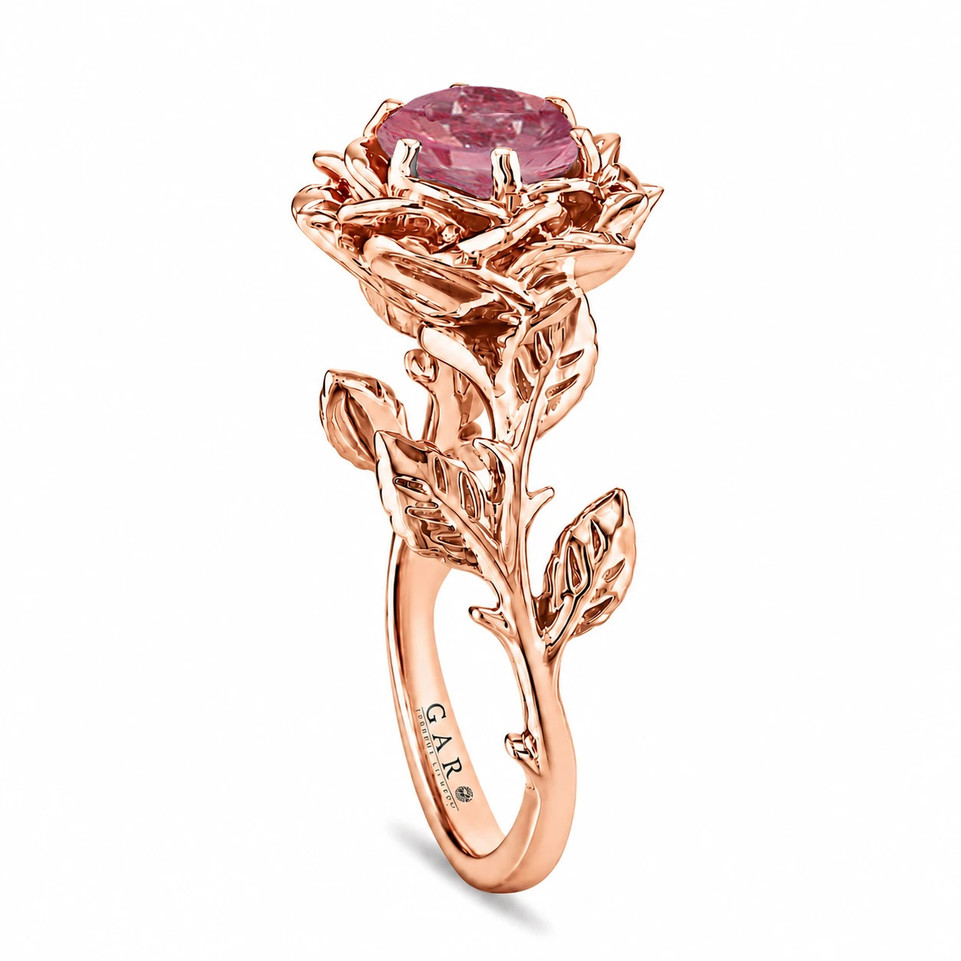 1.01 Carat Lab Grown Pink Diamond Floral Engagement Ring, Unique Rose Flower IGI Certified 14K White Gold Or Rose Gold Handmade