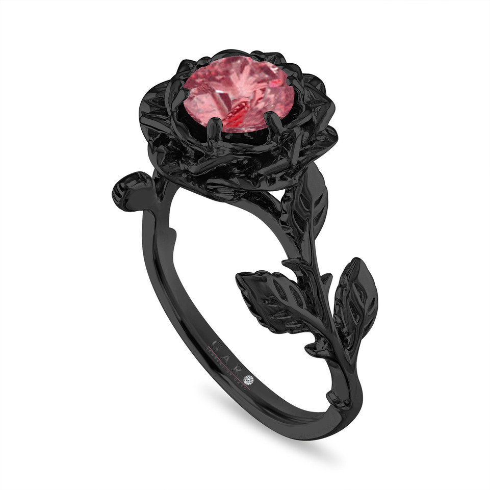 1.01 Carat Lab Grown Pink Diamond Floral Engagement Ring, Unique Rose Flower IGI Certified 14K Black Gold Vintage Style Handmade