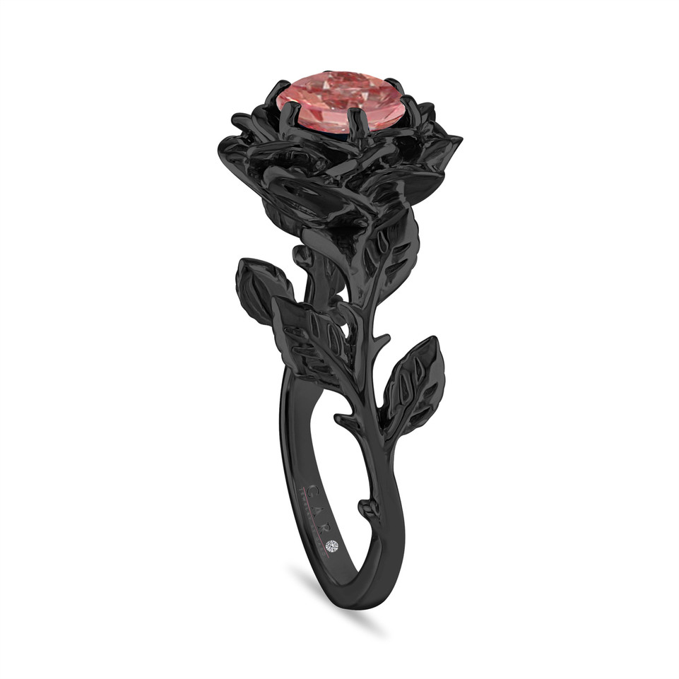 1.01 Carat Lab Grown Pink Diamond Floral Engagement Ring, Unique Rose Flower IGI Certified 14K Black Gold Vintage Style Handmade