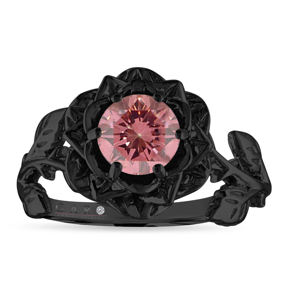 1.01 Carat Lab Grown Pink Diamond Floral Engagement Ring, Unique Rose Flower IGI Certified 14K Black Gold Vintage Style Handmade