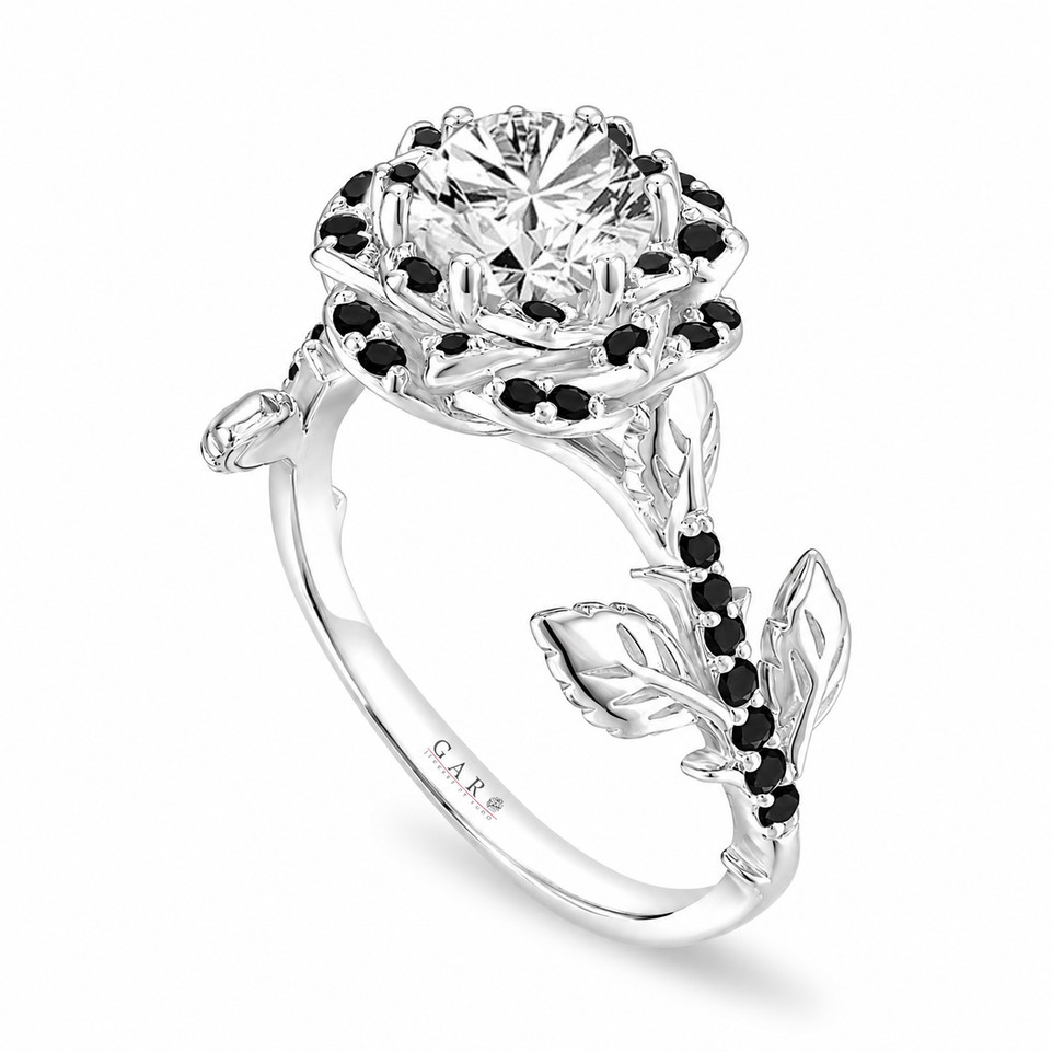 1.38 Carat Natural Diamond Rose Flower Halo Engagement Ring GIA Certified Floral Ring Handmade