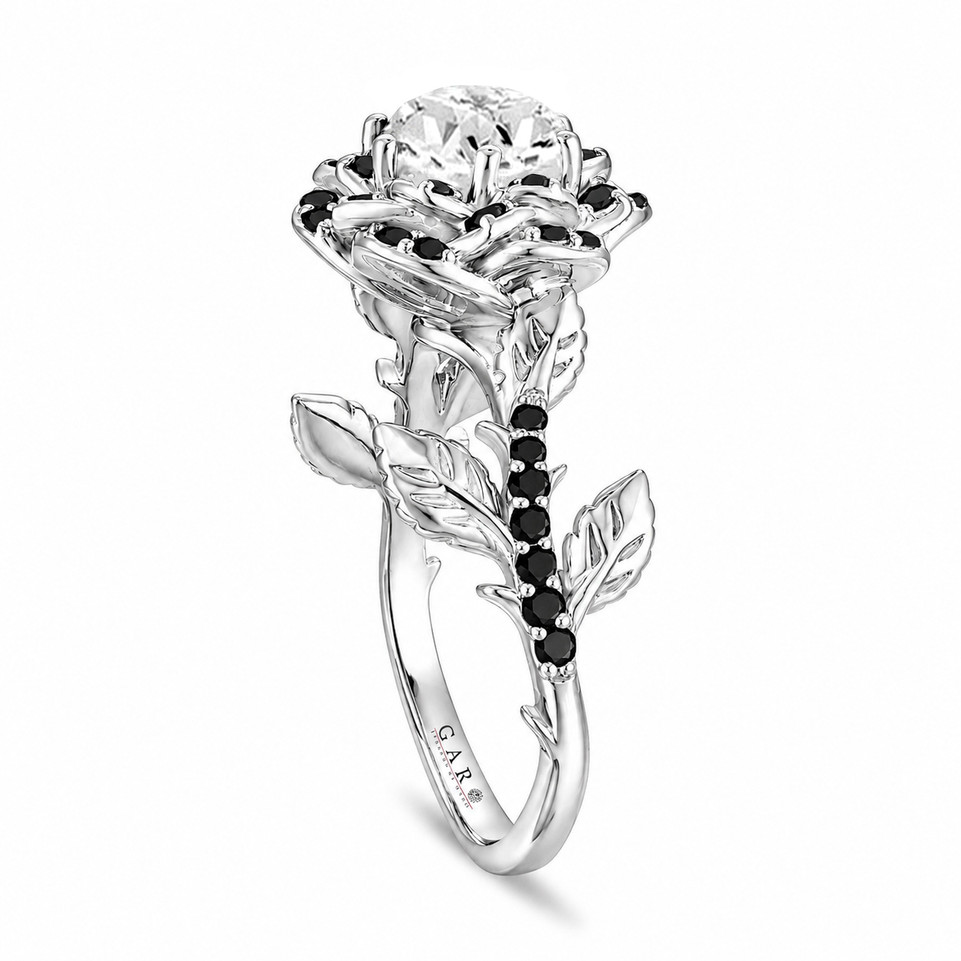 1.38 Carat Natural Diamond Rose Flower Halo Engagement Ring GIA Certified Floral Ring Handmade