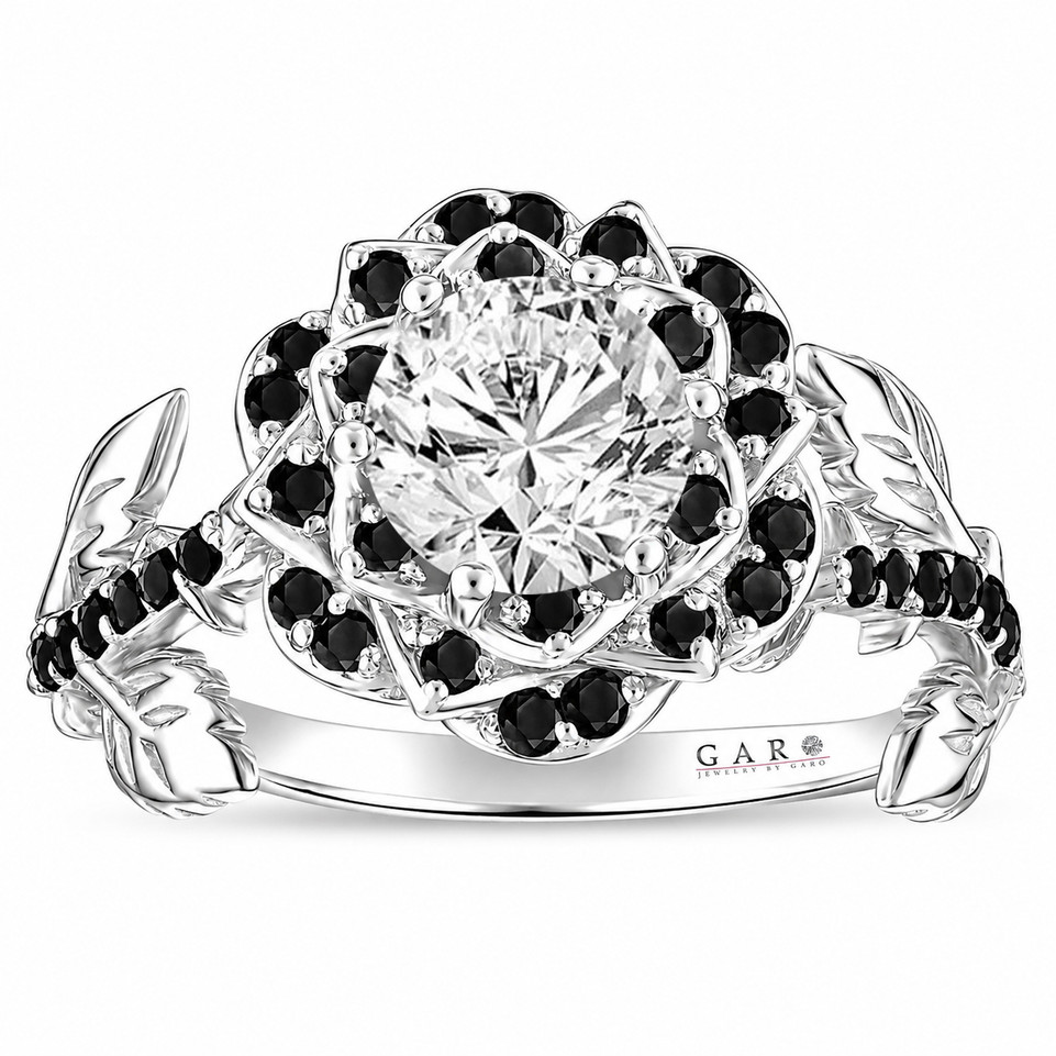 1.38 Carat Natural Diamond Rose Flower Halo Engagement Ring GIA Certified Floral Ring Handmade