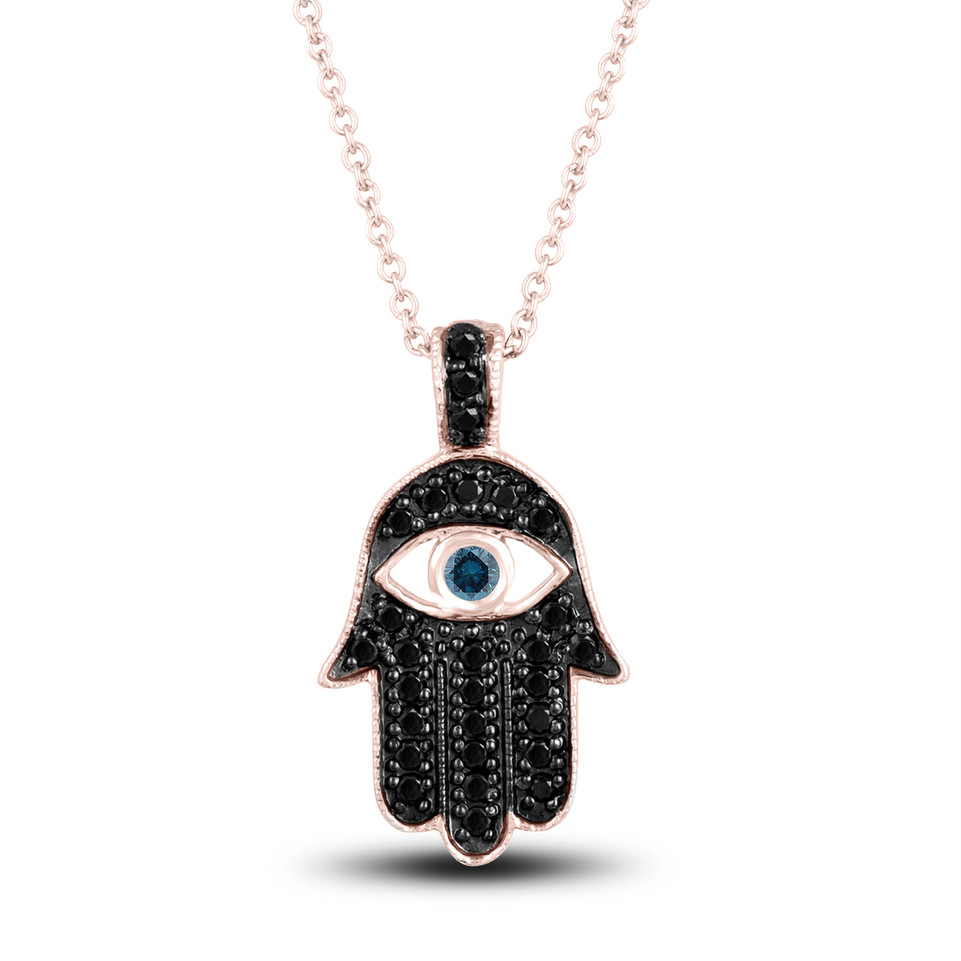 Black Diamond Hamsa Pendant Necklace 0.36 Carat 14K Rose Gold Unique Handmade Certified Black Diamond Hamsa Pendant Necklace 0.36 Carat 14K Rose Gold Unique Handmade Certified