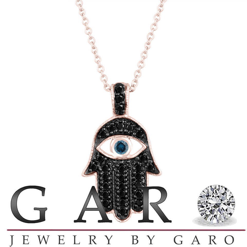 Black Diamond Hamsa Pendant Necklace 0.36 Carat 14K Rose Gold Unique Handmade Certified Black Diamond Hamsa Pendant Necklace 0.36 Carat 14K Rose Gold Unique Handmade Certified