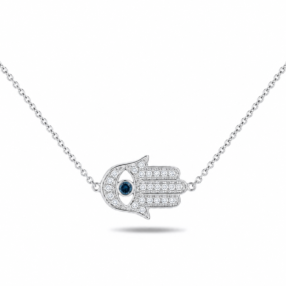 14K Gold Hamsa Diamond Pendant Necklace 0.32 Carat Natural Diamonds