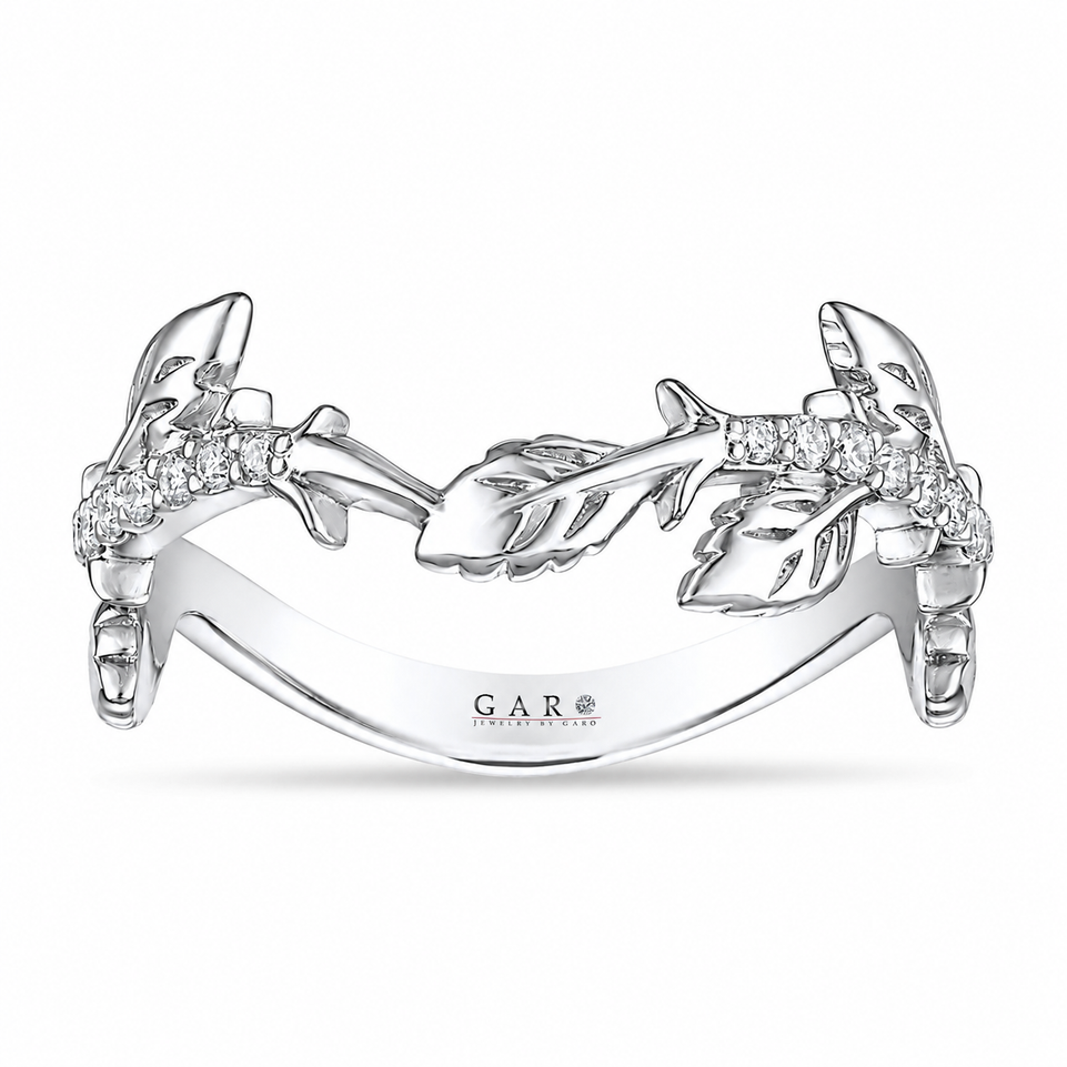 Diamond Leaf Wedding Band 0.14 Carat Nature Inspired Anniversary Ring Certified 14K White Gold Yellow Gold Rose Gold
