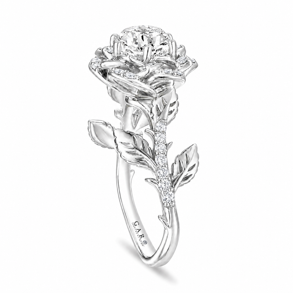 1.36 Carat Lab Grown Diamond Floral Halo Engagement Ring Rose Flower Anniversary Ring  IGI Certified 14K White Gold, Rose Gold Or Yellow Gold Unique Handmade