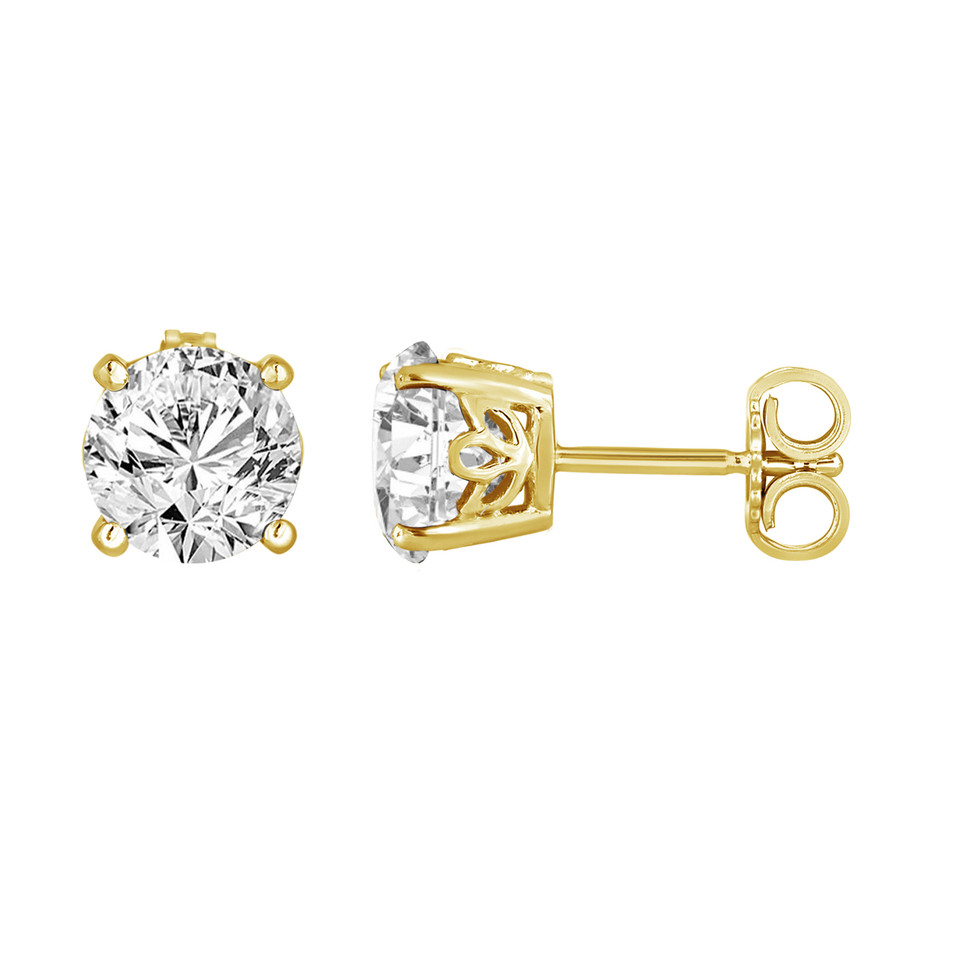 Lab Grown Diamond Stud Earrings 2.02 Carat 14K Yellow Gold IGI Certified Unique Gallery Design Handmade