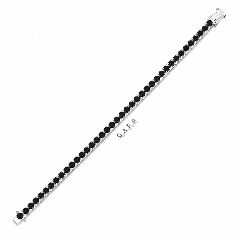 12.50 Carat Black Diamond Tennis Bracelet 14K White Gold Handmade Certified