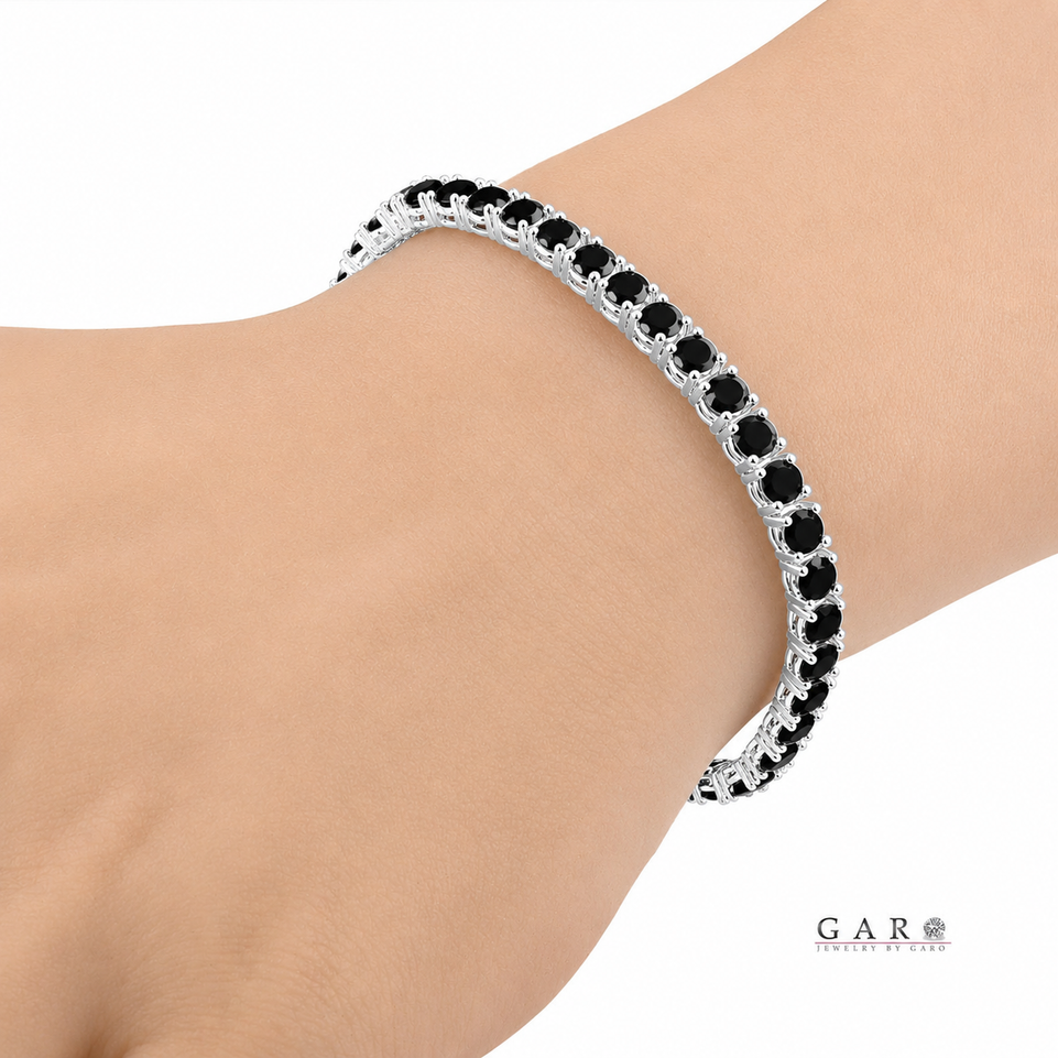 12.50 Carat Black Diamond Tennis Bracelet 14K White Gold Handmade Certified