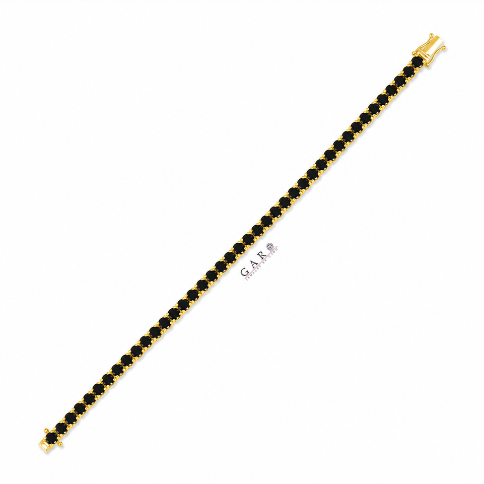12.50 Carat Black Diamond Tennis Bracelet in 14K Yellow Gold Handmade Certified