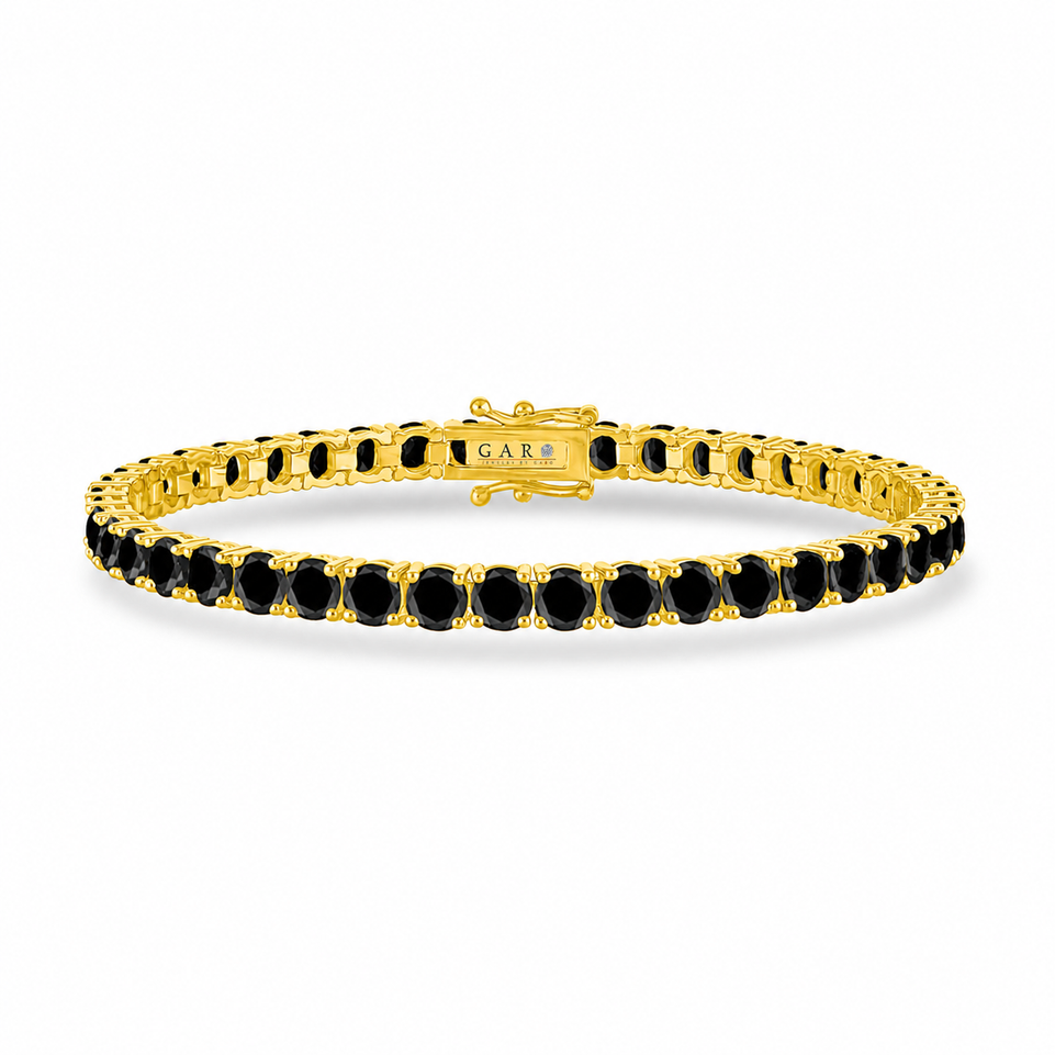 12.50 Carat Black Diamond Tennis Bracelet in 14K Yellow Gold Handmade Certified