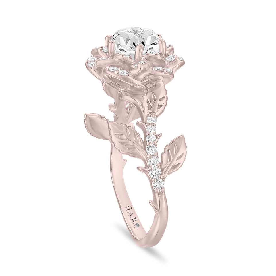 1.36 Carat Natural Diamond Floral Halo Engagement Ring Unique Rose Flower GIA Certified 14K White Gold, Rose Gold Or Yellow Gold Handmade