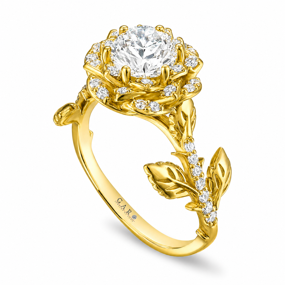 1.36 Carat Natural Diamond Floral Halo Engagement Ring Unique Rose Flower GIA Certified 14K White Gold, Rose Gold Or Yellow Gold Handmade